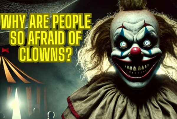 A frightening clown lurking in the shadows representing coulrophobia or fear of clowns.