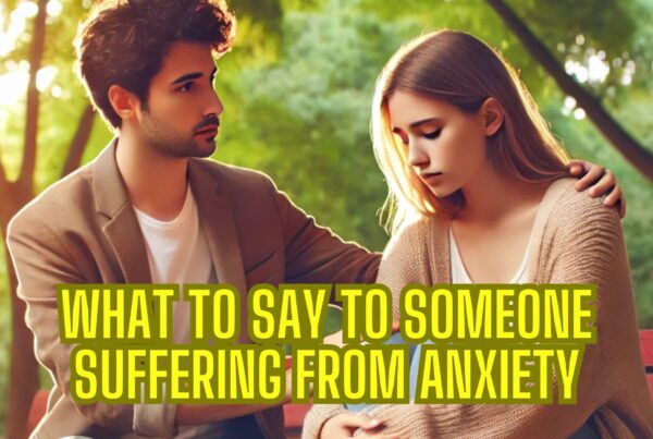 Two friends sitting on a park bench, one offering emotional support to the other who looks anxious, in a peaceful park setting with green trees and soft natural light.